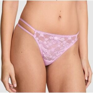 Victoria's Secret PINK Floral Lace Thong Set 2PK Lilac Blue Small NEW bling!